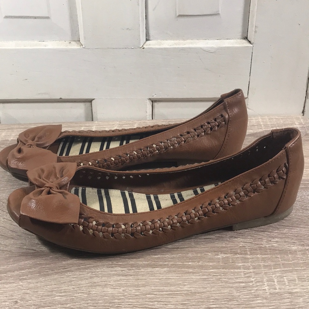 CATO brown flats peep toe with bow sz 8